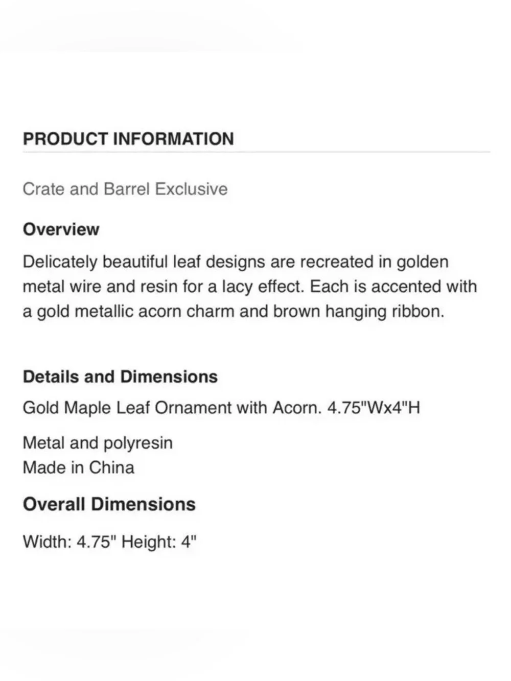 Crate&Barrel elegant gold
